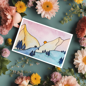 Purple Sky Mountain Pass Handmade Greeting Card