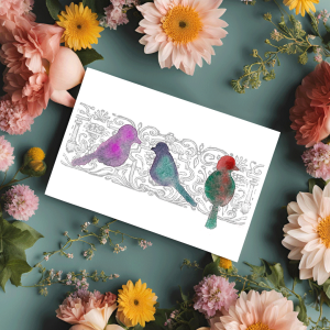 Three Birds on Illustration Handmade Greeting Card