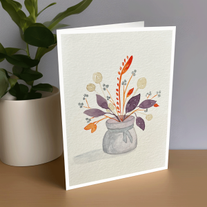 Vase with Whimsical Flowers Handmade Greeting Card