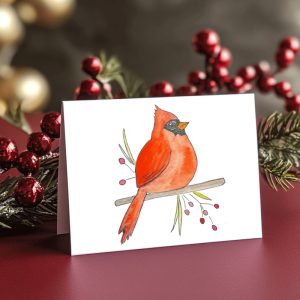 CR0015—Male-Cardinal-Awake-on-Branch Male Cardinal