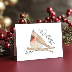 CR0016—Female-Cardinal-Asleep-on-Branch Female Cardinal